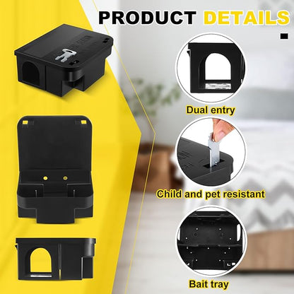 Qualirey 4 Pcs Rat Bait Station 8.86 x 7.28 x 3.62 Inches Rat Traps with Openable Lid, Blocks Boxes with Keys for Big Mouse, Keeps Children and Pets Safe Indoor & Outdoor, Bait Not Included (Black)