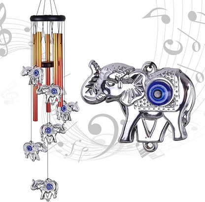 Blue Evil Eye Elephant Wind Chimes Outdoor Decor, Mobile Evil Eye Wind Catcher, Evil Eye Elephant Wind Bells, Blue Evil Eye Amulet Wind Chimes for Home, Gift for Mom, Balcony, Patio, Garden Decoration