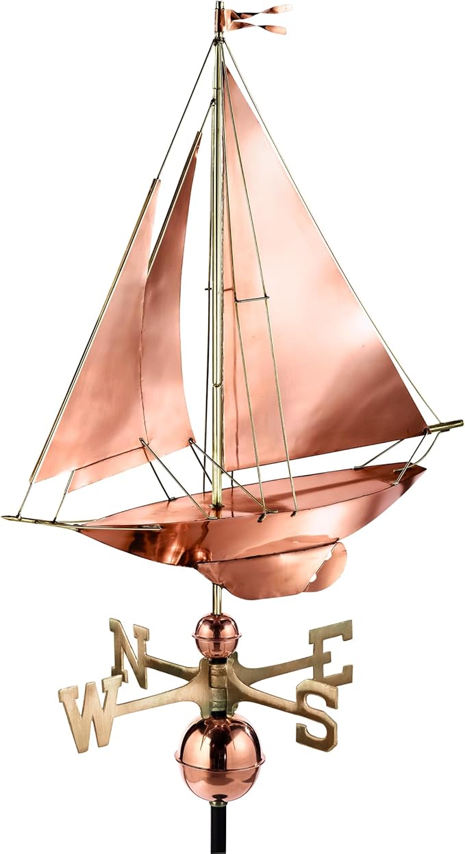 Good Directions Racing Sloop Weathervane, Pure Copper, Boat