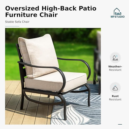 MFSTUDIO Metal Patio Conversation Sets, Outdoor Furniture Sofas Set of 2, 2 Pieces Durable Steel Frame Patio Chairs with 5.8" Beige Cushions for Patio Garden Backyard Balcony