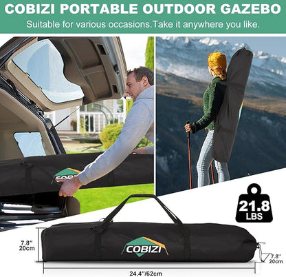 COBIZI 10x10ft Pop up Gazebo Screen House Tent for Camping, Pop-up Camping Canopy with Mesh Windows,Portable Outdoor Quick-Set Hub Tent with Carrying Bag&Ground Stakes,Blue(Upgraded 2.0)