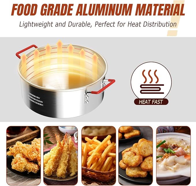 10QT Propane Fish Fryer with Lid, Cover, Fryer Tong & Thermometer, 8QT Basket for Frying Fish, Chicken Wings, French Fries, Deep Fryers with 5 PSI Regulator & 55,000 BTU Burner for Outdoor Cooking