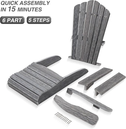 Adirondack Chair Set of 2, Outdoor Oversized Patio Chair Poly Lumber Weather Resistant & Durable Fire Pits Chair for Poolside,Lawn and Garden,350lbs Weight Capacity (Grey)