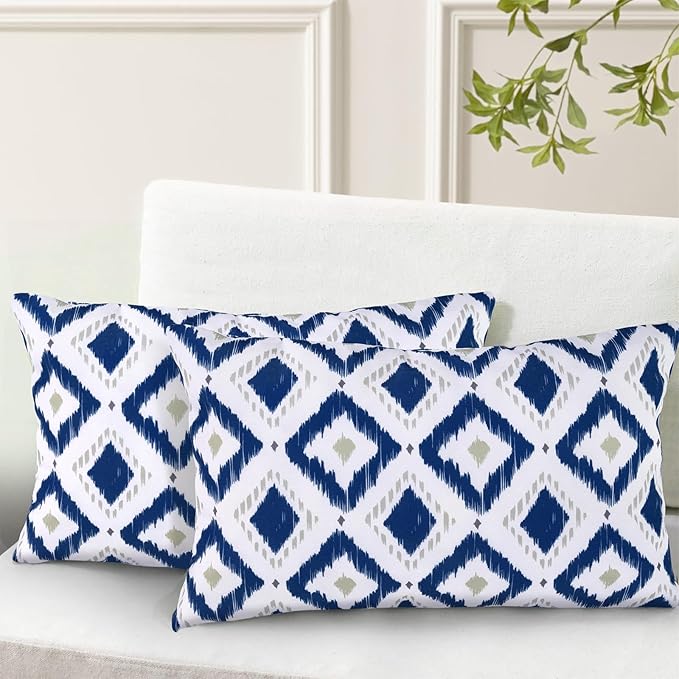 idee-home Outdoor Pillows with Inserts Included, Patio Outside Lumbar Pillows Waterproof Set of 2, 12 x 20 inch