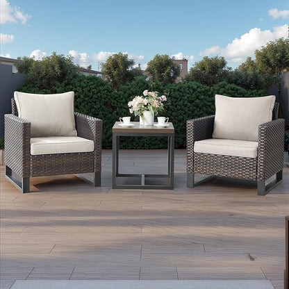 HUMMUH 5 Piece Patio Furniture Outdoor Bistro Set All-Weather Wicker Outdoor Chairs with Ottomans End Table for Patio,Porch,Garden,Backyard