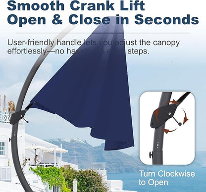 11FT Cantilever Umbrella with Base Large Curvy Outdoor Aluminum Offset Umbrella w/ 360° Rotation, UV Resistant Canopy for Patio, Garden, Backyard, Navy Blue