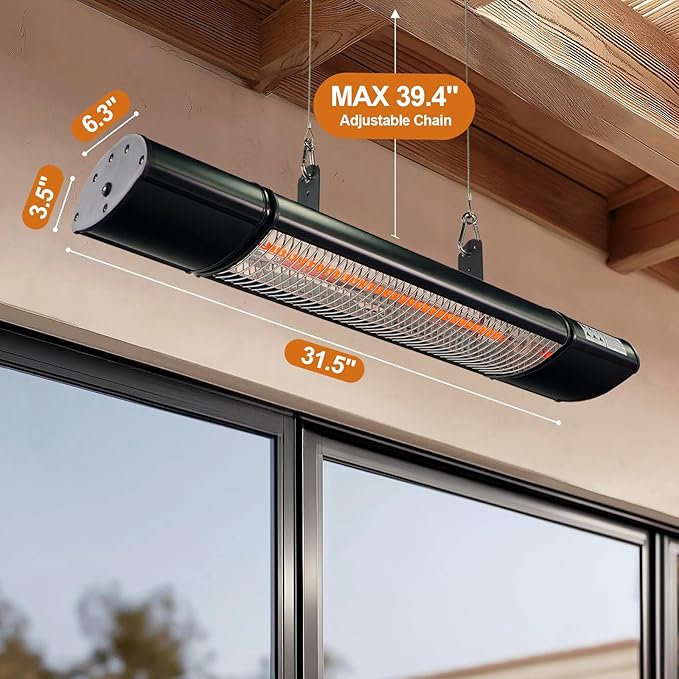 Hanging Patio Heater, Outdoor Electric Heater, Wall Mounted & Ceiling Infrared Garage Heater for Outdoor/Indoor Use, 1500W, Remote Control, Black