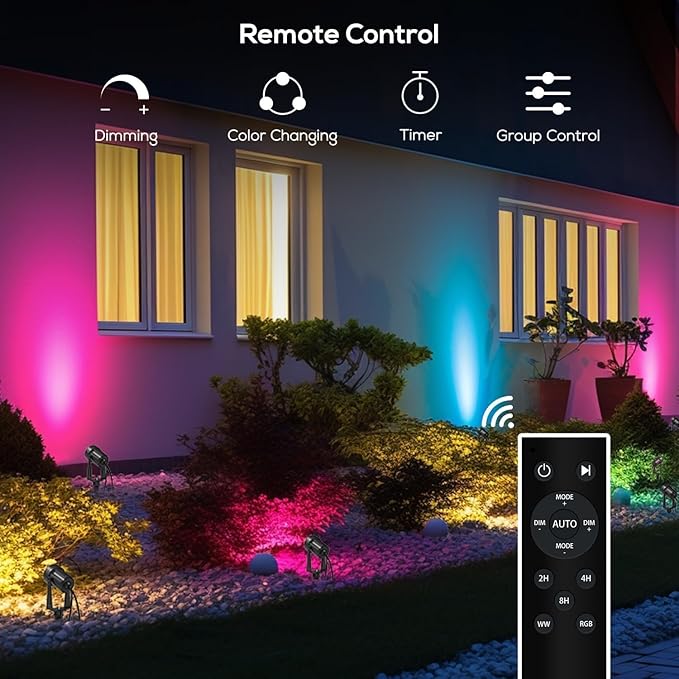 SUNTHIN Outdoor Landscape Lighting with Remote, RGBW Color Changing Spot Uplights, 16 Pack