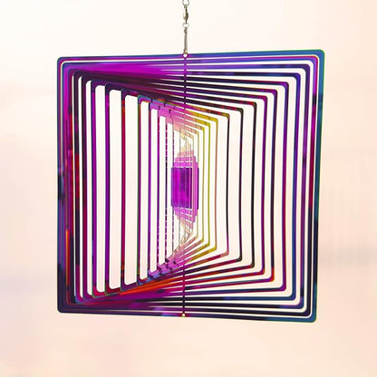 Wind Spinners Outdoor, 3D Maze, Square, Gradient Multicolor, 10 inches Stainless Steel Metal, Hanging Wind Spinners, Garden, Yard Décor, Outside, Gifts for Women Mom Wife