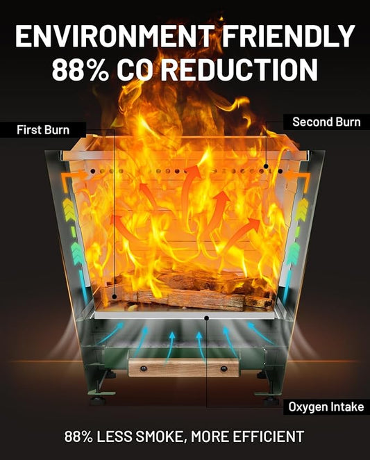 LEGACY HEATING Smokeless Fire Pit, Portable Outdoor Firepits 20 inch, Carry Handle for Backyard Patio Camping Bonfire, Stainless Steel, Ideal for 4-8 People, 32.19 lbs, Green, Cyberpit One