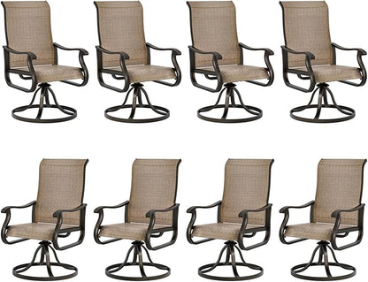UDPATIO Patio Swivel Dining Chairs Set of 8, Outdoor Swivel Chairs High Back with All Weather Textilene Metal Rocking Frame for Lawn Garden Backyard, Brown