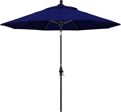 California Umbrella 9' Round Aluminum Pole Fiberglass Rib Market Umbrella, Crank Lift, Collar Tilt, Black Pole, Sunbrella Spectrum Mist