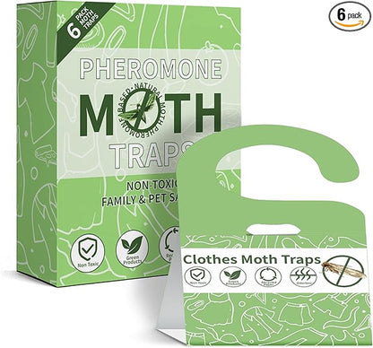 Clothes Moth Traps for Clothes Closets with Pheromones 6-Pack Safe and Effective for House Indoor Clothing Carpet