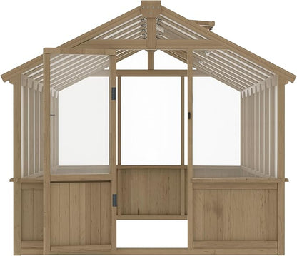 Mupater 8 x 16 FT Wooden Greenhouse for Outdoor, Heavy Duty Greenhouse Kit with Vent Window and Lockable Door, Walk-in Green House for Garden, Patio, Backyard and Lawn, Brown