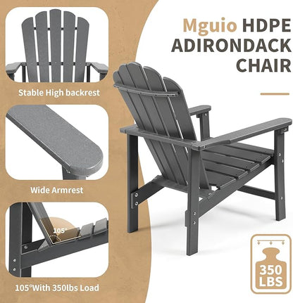 Stackable Adirondack Chairs Set of 4, Space Saving HDPE All-Weather Fire Pit Chair with Cover for Outdoor Lawn Porch Deck