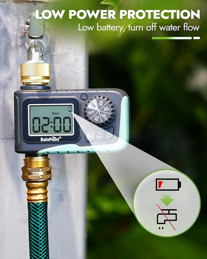 RAINPOINT Sprinkler Timer with Brass Inlet & Outlet, Programmable Hose Timer for Garden Soaker Hose with Rain Delay/Manual Watering System, Digital Drip Irrigation for Yard, Lawn(2PCS)