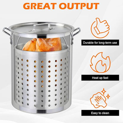 30 Qt.Turkey Deep Fryer Pot Set,Seafood Boil Pot with 55,000BTU Propane Burner,2-Pcs Cooker Sets, Turkey Fryer w/Basket for Outdoor, Aluminum Tripod Stove Rack,Steamer for Cooking Crawfish and Crab