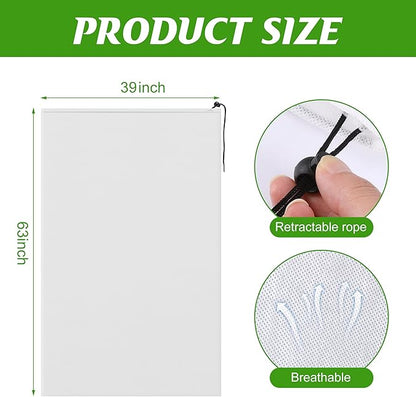 Alpurple 2 Packs Large Size Winter Drawstring Plant Covers- 39 x 63 Inch Warm Plant Protection Cover Bags, Frost Cloth Blanket Protecting Fruit Tree Potted Plants from Freezing Animals Eating