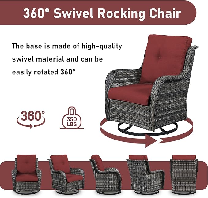 Wicker Outdoor Conversation Se with 50,000 BTU Gas Propane Fire Pit Tablet-7 Pieces Outdoor Wicker High Back Couch Patio Furniture for Deck Poolside Backyard