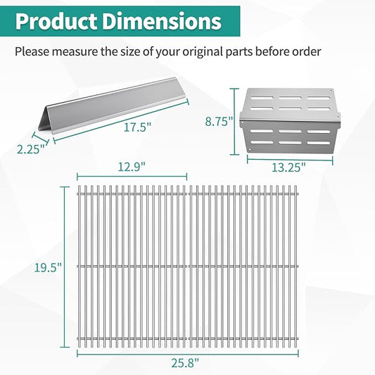 Stainless Steel Grill Replacement Parts for Weber Genesis E310 E320 E330 S330 EP-310 with 7524 Grill Grates 7620 Flavorizer Bars 7622 Heat Deflector for Weber Genesis 300 Series 7621, 19.5”