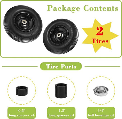 Parts Camp 13" Wheelbarrow Tires and Wheels 4.00-6 Pneumatic Tires with 5/8"&3/4" Bore Hole and 1.75" Centered Hub Wheelbarrow Tire Fit Wheelbarrows/Wagons/Dolly/Trolley/Hand truck(2 Pack)