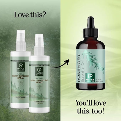 Natural Bug Repellent Spray for Body - DEET Free Bug Spray for Kids & Adults for Ticks Mosquitoes & Insects - Made with Citronella Rosemary & Lemongrass - Light Scent Vegan & Cruelty Free (8 Fl Oz)