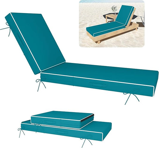 Chaise Lounge Cushions Outdoor Furniture 80 x 26 Inch Patio Lounge Chair Cushions 4'' Thick Waterproof Outdoor Chaise Cushion Weather Resistant Pool Lounger Cushion(Turquoise)
