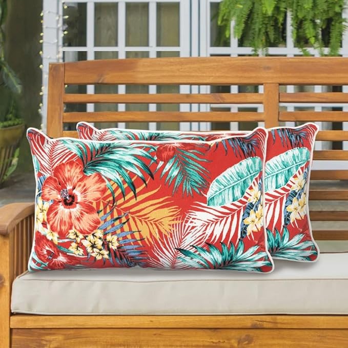 Lumbar Pillow Covers Set of 2, Outdoor Indoor Waterproof Decorative Patio Lumbar Pillowcase Shell 12x20 Inch, Rectangular Cushion Case for Couch Sofa Garden Farmhouse-Sadira Chili Haze