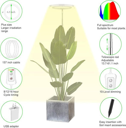 Plant Grow Light,yadoker LED Growing Light Full Spectrum for Indoor Plants,Height Adjustable, Automatic Timer, 5V Low Safe Voltage,Idea for Large Plant Light, 2 Pack