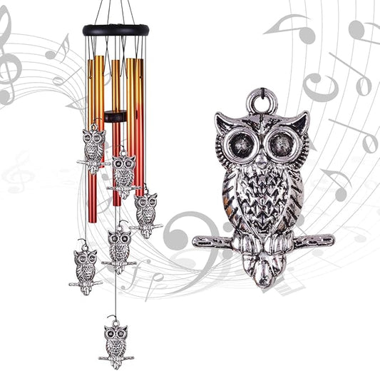 Owl Wind Chimes Outdoor/Indoor Decor - Pure Hand-Made Owl Wind-Bells, Mobile Romantic Windcatcher 28" Owl Wind Chime for Home, Xmas, Gift For Mother, Balcony, Patio, Garden Decoration(6 Owls, 5 Tubes)