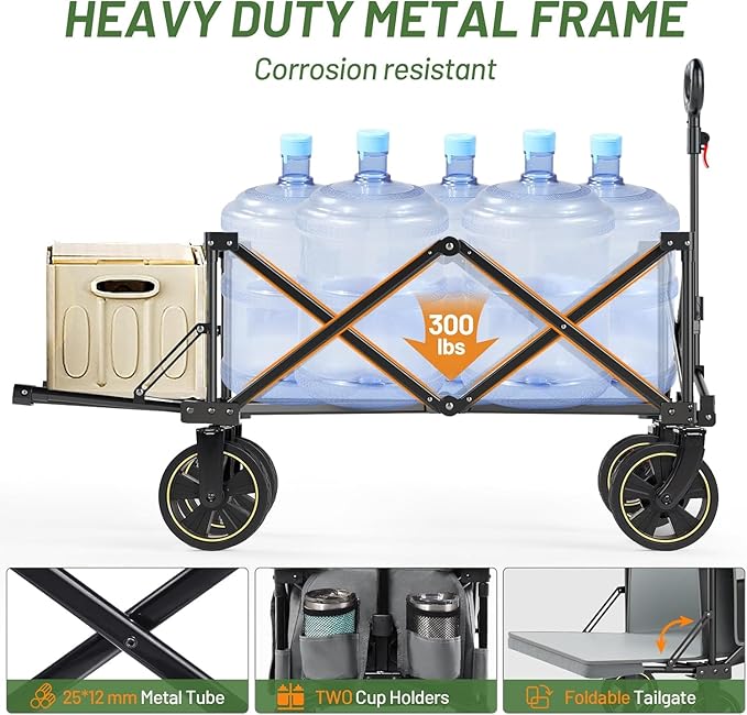 TIMBER RIDGE 49" Extra Long Collapsible Folding Wagon with Tailgate and Brakes, 250L Capacity All-Terrain Wagon Carts Foldable, 300lbs Portable Cart for Dog, Garden, Outdoor Camping Sports, Grey