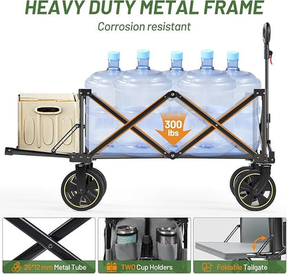 TIMBER RIDGE 49" Extra Long Collapsible Folding Wagon with Tailgate and Brakes, 250L Capacity All-Terrain Wagon Carts Foldable, 300lbs Portable Cart for Dog, Garden, Outdoor Camping Sports, Grey
