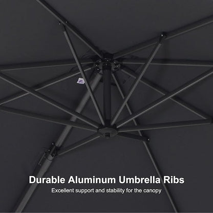 PURPLE LEAF 8' X 8' Patio Umbrella with In-ground Base for Pool 7' High Offset Outdoor Cantilever Umbrella Swimming Pool Umbrella with 360°Rotation for Poolside Grey