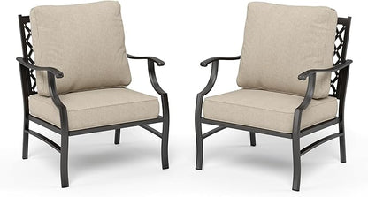 HERA'S HOUSE Outdoor Chairs Set of 2, 2 x Patio Chair with Beige Cushions, All Weather Outdoor Furniture for Lawn Garden Backyard Deck(Leg Chairs)