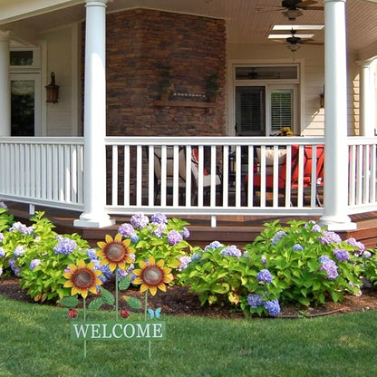 hogardeck Garden Decor for Outside, Metal Sunflower Butterfly Decorative Garden Stakes for Spring Decor, Yard Art Welcome Sign for Outdoor Lawn Porch Pathway Backyard Patio Decorations
