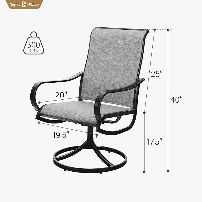 Sophia & William Patio Chairs Set of 6, Swivel Outdoor Chairs Textilene Patio Dining Chairs Heavy Duty with Metal Frame Support 300lbs for Lawn Yard Garden All Weather Grey