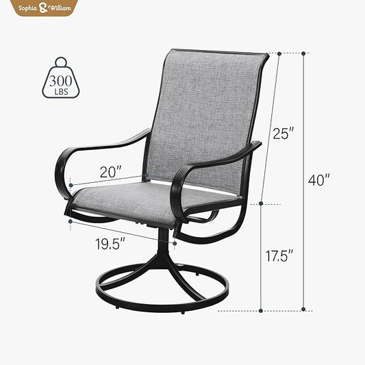 Sophia & William Patio Chairs Set of 4, Swivel Outdoor Chairs Textilene Patio Dining Chairs Heavy Duty with Metal Frame Support 300lbs for Lawn Yard Garden All Weather Grey