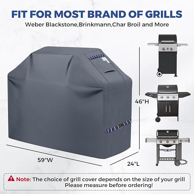 Grill Cover for Outdoor Grill 600D Heavy Duty 59Inch Waterproof,UV & Fade Resistant,BBQ Cover with Adjustable Straps,BBQ Grill Cover for Weber,Blackstone,Charbroil etc,Grey
