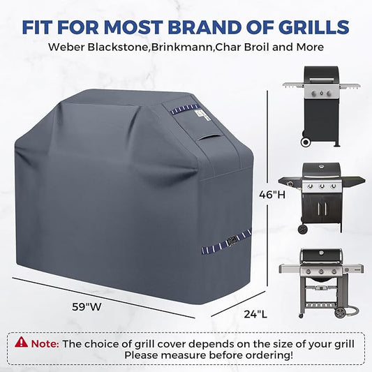 Grill Cover for Outdoor Grill 600D Heavy Duty 59Inch Waterproof,UV & Fade Resistant,BBQ Cover with Adjustable Straps,BBQ Grill Cover for Weber,Blackstone,Charbroil etc,Grey