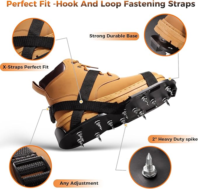 Gunite Spiked Shoes for Epoxy Floor,2 in 1 Fully Assembled，2 Lengths of Spikes with 1.8"" and 1.2"" Short Spikes，Perfect for Epoxy Garage Floors,Overlays, Lawn Aeration，Aerator Shoes