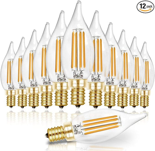 Hizashi 90+ CRI LED Candelabra Bulb 40W Equivalent E12 LED Bulb Dimmable 2700K Soft Warm White, Chandelier Light Bulbs, 4W 450LM Flame Tip CA10 Candle Light Bulbs, UL Listed - 12 Pack