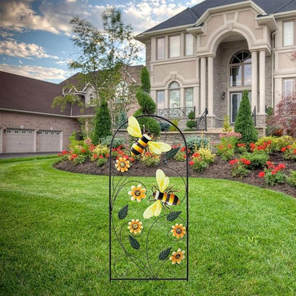 YEAHOME 34 Inch Decorative Metal Spring Garden Stakes with Flowers Bees, Vibrant Decorative Metal Spring Style, Metallic, Outdoor Decorative Garden Stakes