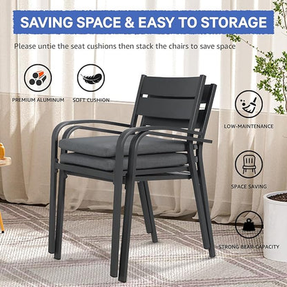 Soleil Jardin Outdoor Aluminum 2-Piece Patio Dining Chairs with Cushions, Stackable Bistro Chairs for Balcony, Garden, Backyard, Dark Grey Finish & Grey Cushion