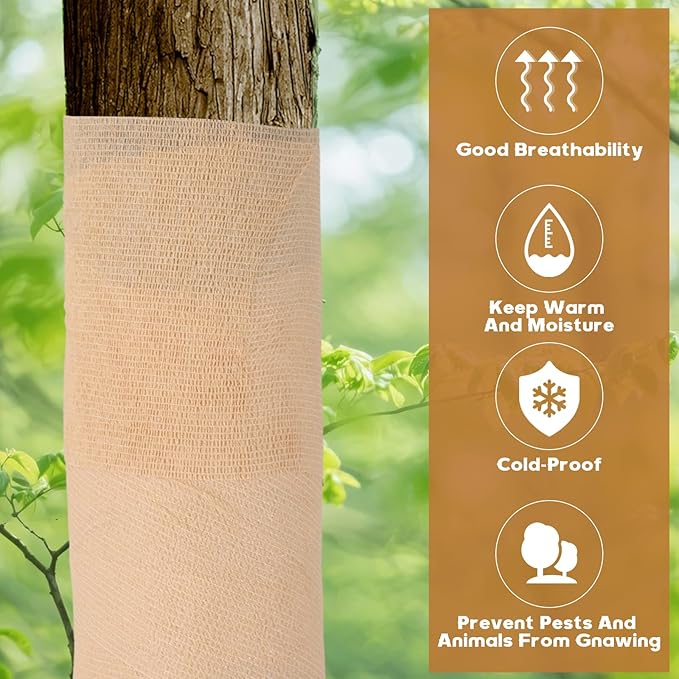 4 Rolls Burlap Tree Wrap - 6" X 157" Gardening Burlap Roll Winter Outdoor Trunks and Shrubs Protection Wraps Protection Tree Covers for Freeze, Frost & Wind Protection