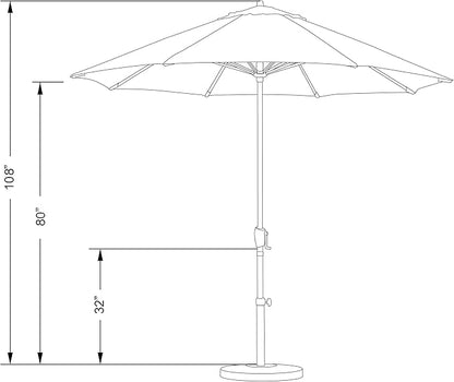 California Umbrella 9' Round Sunbrella Aluminum Outdoor Deck, Pool or Patio Umbrella, Crank Lift, Auto Tilt, Bronze Pole, Bay Brown