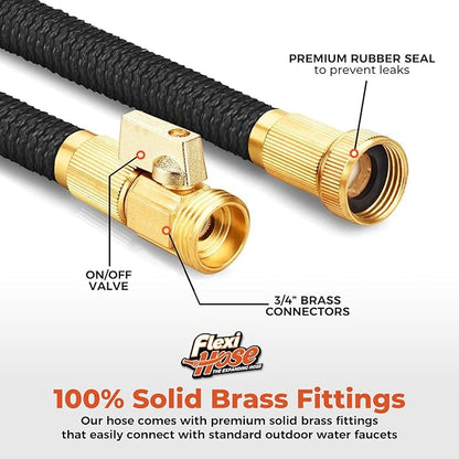 Flexi Hose Lightweight Expandable Garden Hose, No-Kink Flexibility, 3/4 Inch Solid Brass Fittings and Double Latex Core (75 FT, Black)