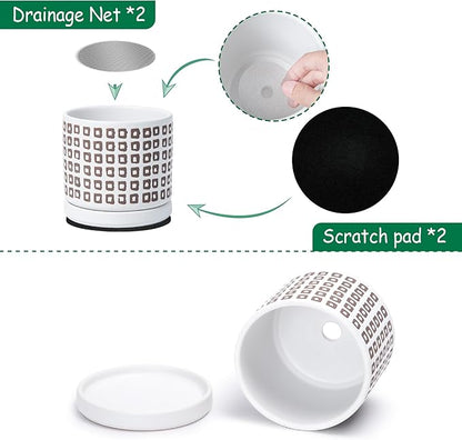 D'vine Dev Set of 2 Ceramic Planter Pots with Drainage Hole and Saucer, 4.5 Inch Plant Pots for Plants Indoor Houseplants, White, 99-Z-A-1-V