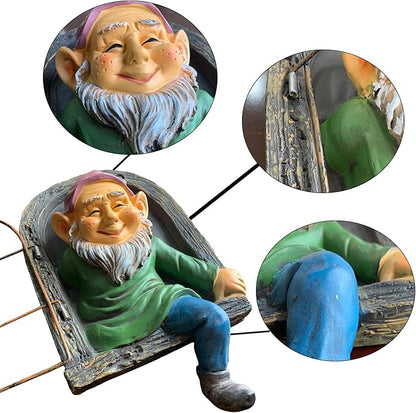 Elf Out The Door Gnome Tree Hugger Statue, Funny Whimsical Garden Peeker Sculpture, Resin Tree Face Decor Outdoor, Hanging Gnome Figurine for Yard Patio Lawn Porch Decoration, 7"x13"