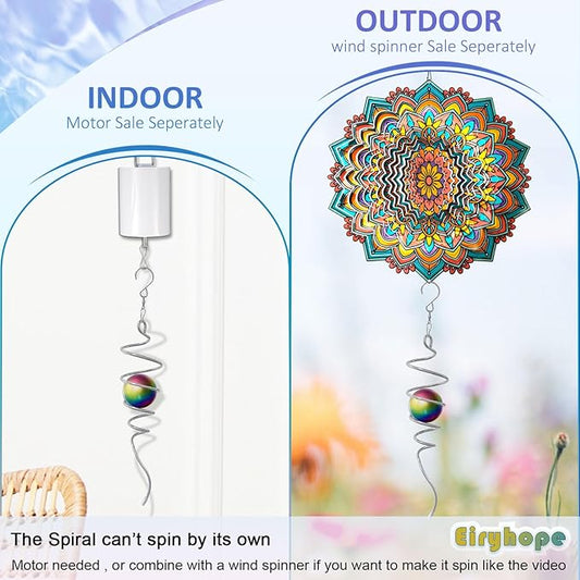 Gazing Ball Spiral Tail, Wind Spinner Stabilizer with Multi Color Sphere & Swivel Hook, Sun Catcher 11" Tail and 2" Stainless Steel Orb, Indoor Outdoor Garden Decor, Creative Gifts 13 inch