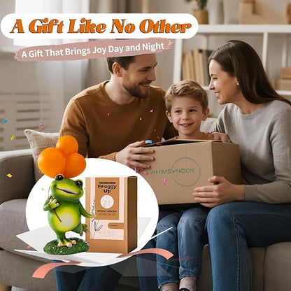 WHIMSYNOOK 11.8" Resin Frog with Balloon Solar LED Garden Statue Light, Ideal for, Porch, Lawn, Yard, Housewarming, or Birthday Gifts for Mom, Family, and Froggy Lovers